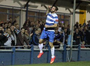 Ryan Moss celebrating his first goal for Margate! (All credit to Don Walker for the photo)